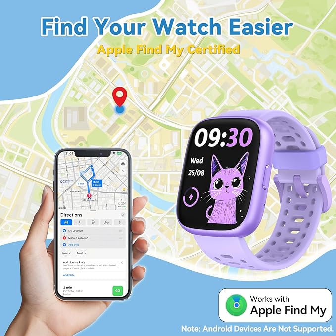 Fitness Tracker for Kids No APP No Phone Needed, Compatible with Apple Find My, 1.83" Smart Watch, Heart Rate, Sleep Monitor, IP68 Waterproof, Step Counter, Puzzle Games for Girls Boys Teens 5-16