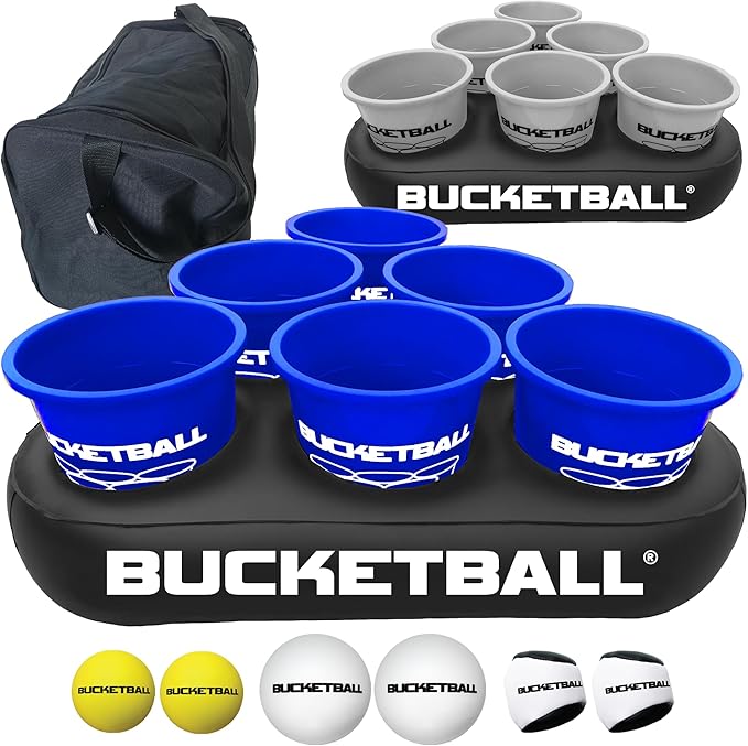 BucketBall | Team Color Edition | Party Pack (Navy Blue/Silver): Original Yard Pong Game: Best Camping, Beach, Lawn, Outdoor, Family, Adult, Tailgate, Jumbo, Giant Game