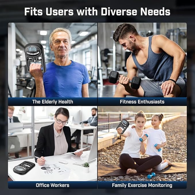 Hand Grip Strength Tester Trainer - Electronic Hand Dynamometer Forearm Grip Strengthener Exerciser Digital Training Gauge 265 Lbs 120 Kgs for Sport Home School Use