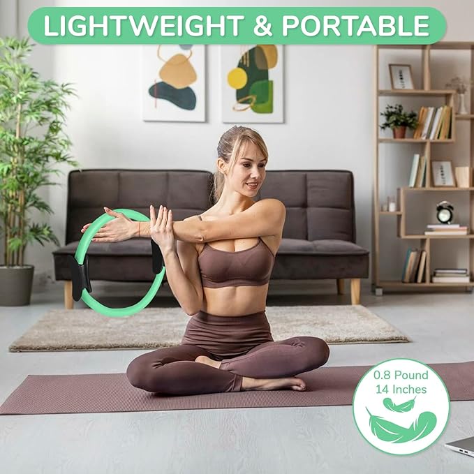 TOPZGLEEY Pilates Ring Set โ 14" Anti-Deformation Magic Circle with Padded Handles, Mini Ball, 5 Resistance Bands, Guide, Pilates Equipment for Home Workout