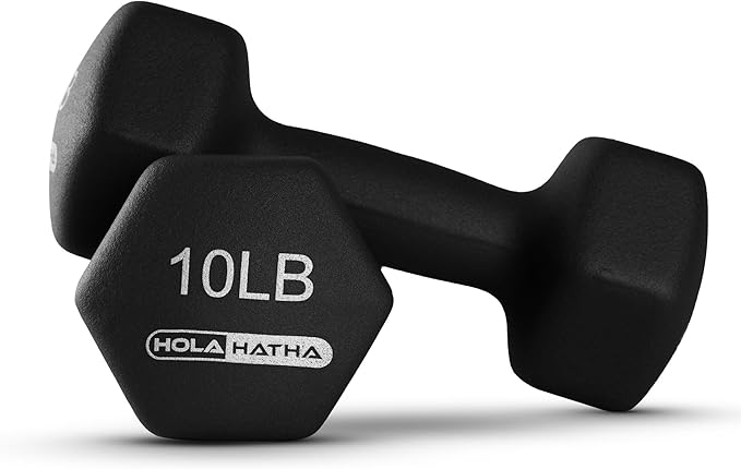HolaHatha 2, 3, 5, 8, and 10 Pound Neoprene Dumbbell Free Hand Weight Set with Rack, Ideal for Home Exercises to Gain Tone and Definition, Pastel