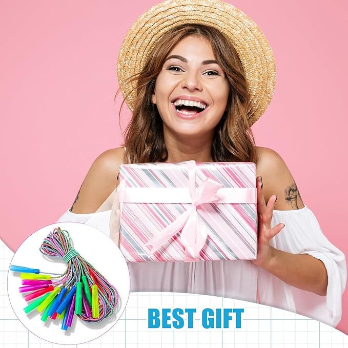 Honoson 80 Pcs Rainbow Jump Rope Bulk Gift for Kids 7.8ft Nylon Stripe Ropes with Handle Adjustable Colorful Party Favor Christmas Item Gift Outdoor Exercise Fitness (Multicolor)