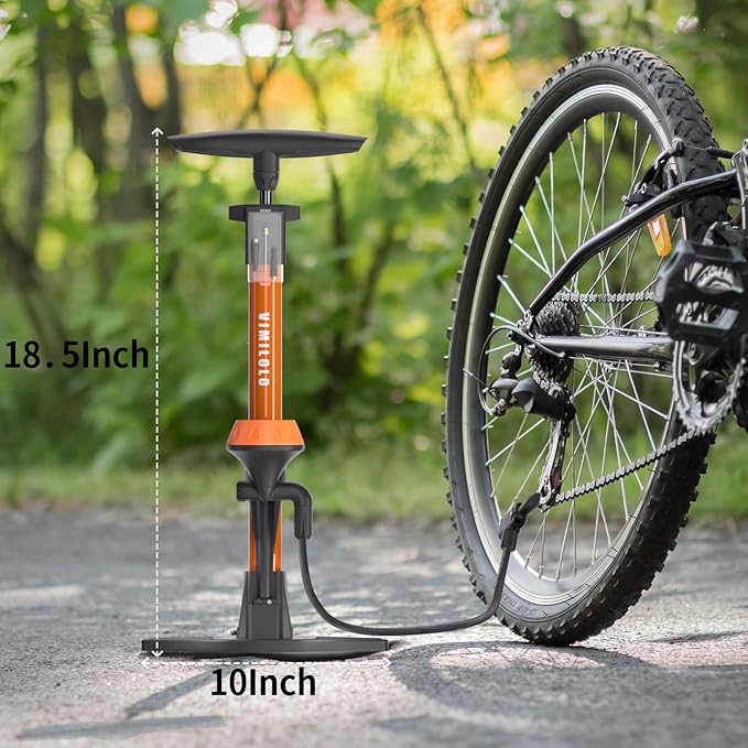 VIMILOLO Bicycle Pump, Bike Floor Pump with Gauge Inflator for Presta and Schrader Valve Portable Tire Pumps for Ball Bike Pumps