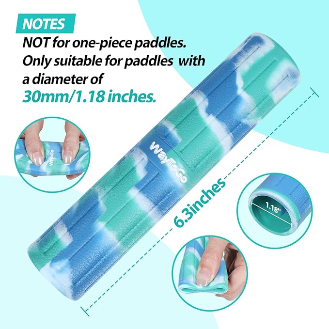 WayToGo Kayak Paddle Grips, Non-Slip Paddle Grips for Kayaking, Soft Silicone Wraps Blister Prevention Kayak Paddle Board Accessories for Take-Apart Paddles, 2 Pack
