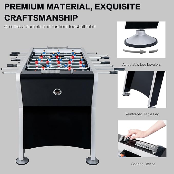 Foosball Table, 58" Competition Sized Soccer Table Game, Heavy Duty Arcade Game Table with 2 Balls for Adult, Kids, Home, Indoor Game Room Sport