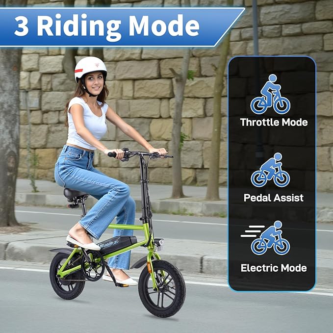 Winado Electric Bike for Adults, 14" Folding Electric Bicycle 450W Motor with Dual Disc Brakes, Max Range 25Miles(Pedal-Assist) & Speed 15.5MPH, Foldable Commuter City Ebike for Adults/Teens