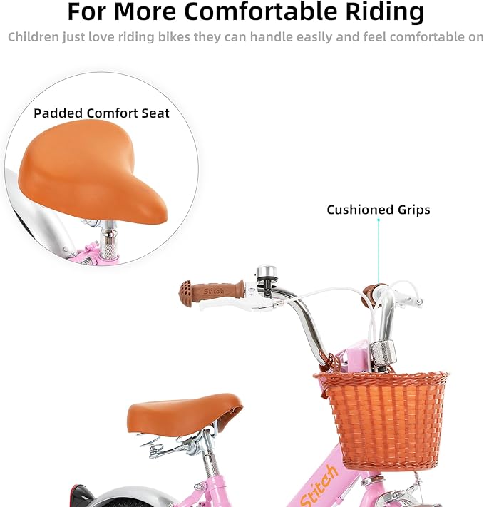 JOYSTAR Vintage Kids Bike with Training Wheels & Basket, 12 14 16 Inch Girls Bike for 2-7 Years Old, Children Bicycles, Multiple Colors