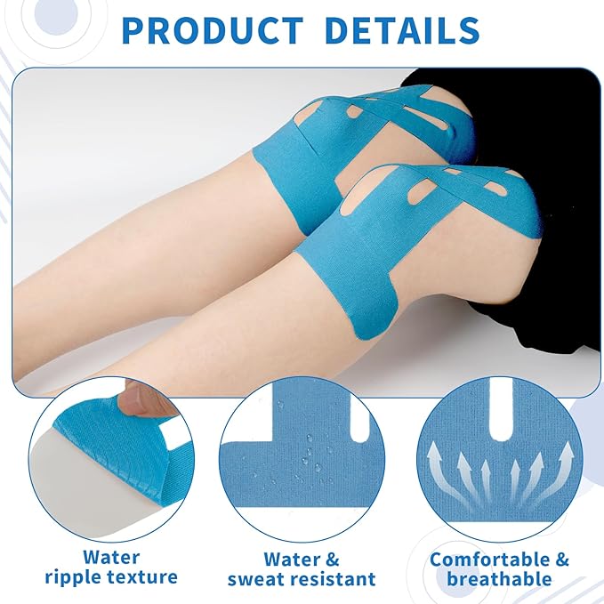 10PCS Kinesiology Tape for Knees, Kinesiology Tape Precut Strips for Knee Support & Stability, Waterproof Breathable Elastic Sports Tape for Pain Relief, Athletic Tape for Muscle & Joint, Blue