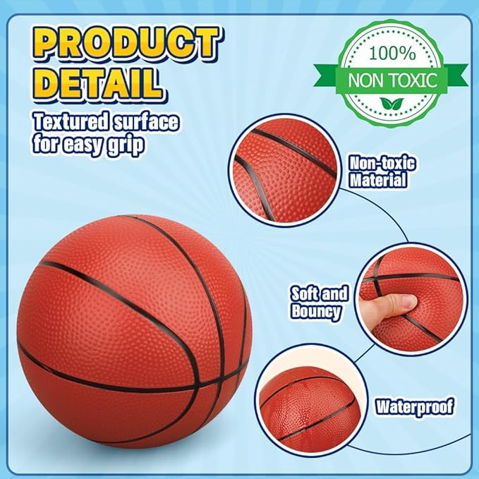 9.8”Basketball Bouncy Ball for Kid Adult Teen, Soft Ball for Basketball Hoop Trampoline, Size 7 PVC Waterproof Basketballs for Swimming Pool, Sports Toy for Indoor Outdoor Water Pool Games Party