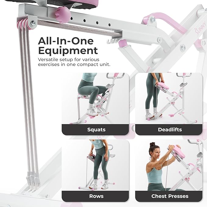 Sunny Health & Fitness Smart Upright Row-N-Ride Trainer w/Adjustable Resistance & 330LB Weight Capacity, Foldable Home Exercise Equipment for Arm, Glute & Leg Training, Free SunnyFit App Connection
