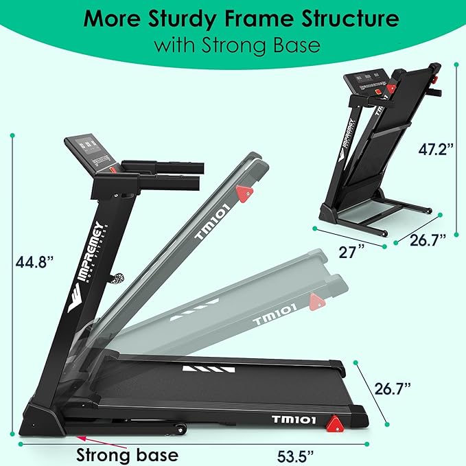 Impremey Folding Treadmill with Incline, Electric Treadmill with 42” x 16” Large Running Belt, Heart Rate Monitor, Easy Assembly, 64 Preset Programs, 7.5 Mph Speed, 2.5HP, Compact Design for Home