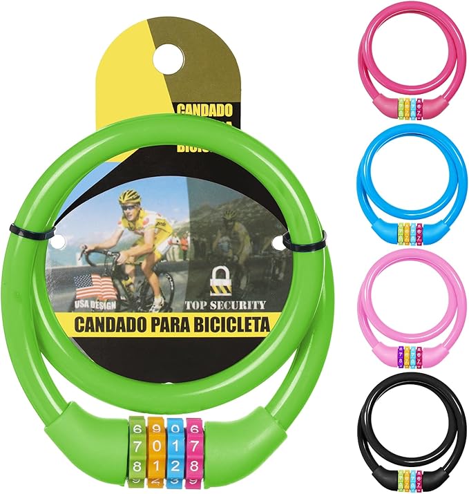 25 Inch Bike Lock Cable, Portable Anti Theft 4 Digits Codes Cable Locks, Resettable Combinations Coiling Bicycle Lock for Bike, Motorbike, Scooter, Skateboard, Gate, Fence (Green)