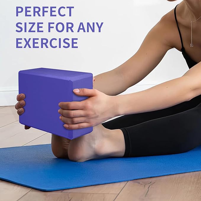 Yoga Block 2 Pack 9"x6"x3", Sturdy Yoga Foam Blocks, High Density & Non Slip Surface for Pilates & Stretching, Fitness Accessories for Stability & Balance