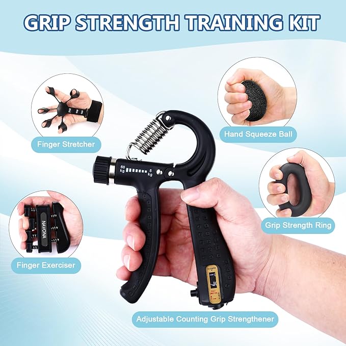 10 PCS Grip Strength Trainer Kit, Hand Gripper Strengthener, Forearm Strengthener, Finger Strengthener, Finger Exerciser, Stress Relief Ball,Forearm Workout Ring for Muscle Building and Injury Recover