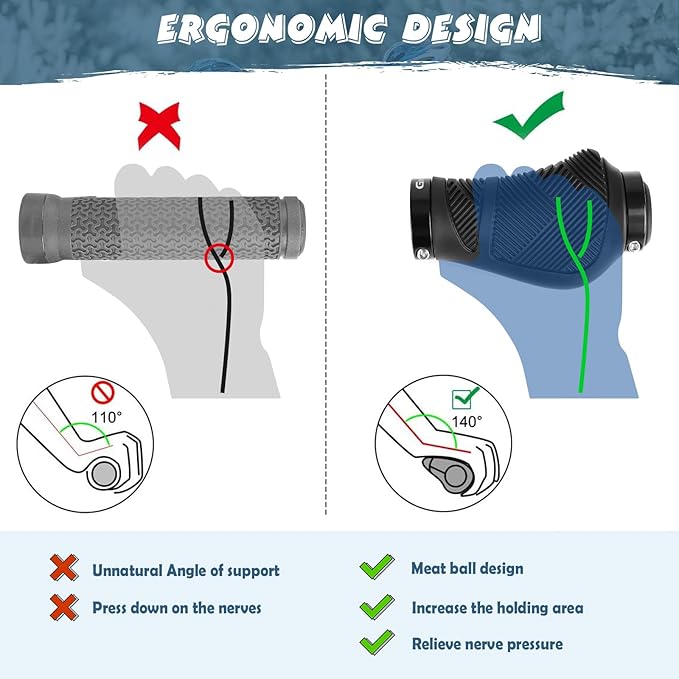 GXCROR Ergonomic Bike Handlebar Grips, Double Lock, Non-Slip Rubber, Universal 22.2mm, for MTB E-Bike