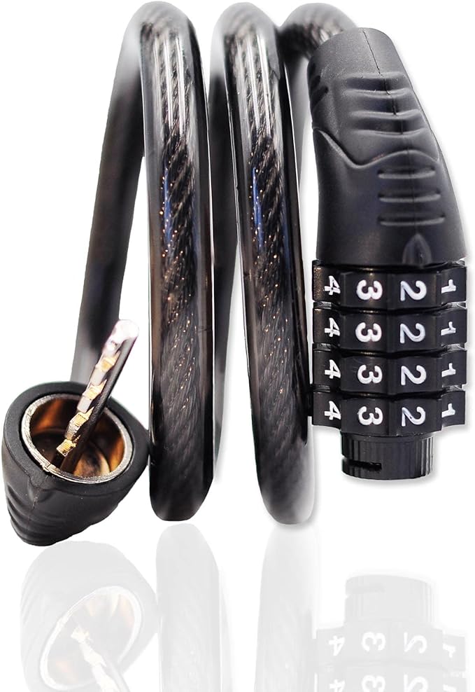 Combination Bike Cable Lock - 4 Digit, 32 inch Long Coiled Security Resettable Cable Lock, Anti-Theft Accessories for Mountain Bike, Road Bike, Electric Bicycle, Scooter