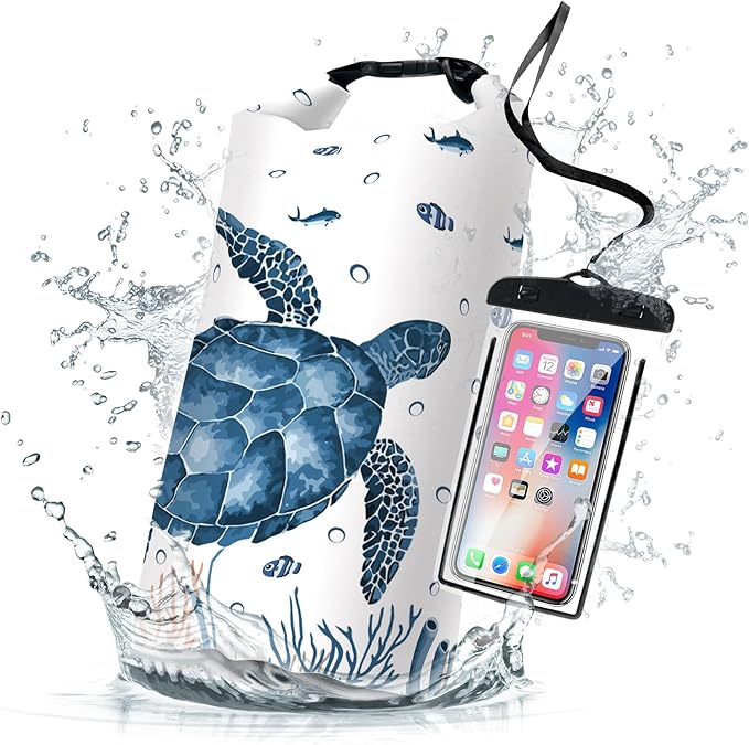 Waterproof Dry Bag,Roll Top Sea Turtle Coral Starfish Waterproof Backpack 5L/10L/20L Floating and Lightweight Bags for Kayaking, Boating, Fishing, Swimming and Camping with Waterproof Phone Case