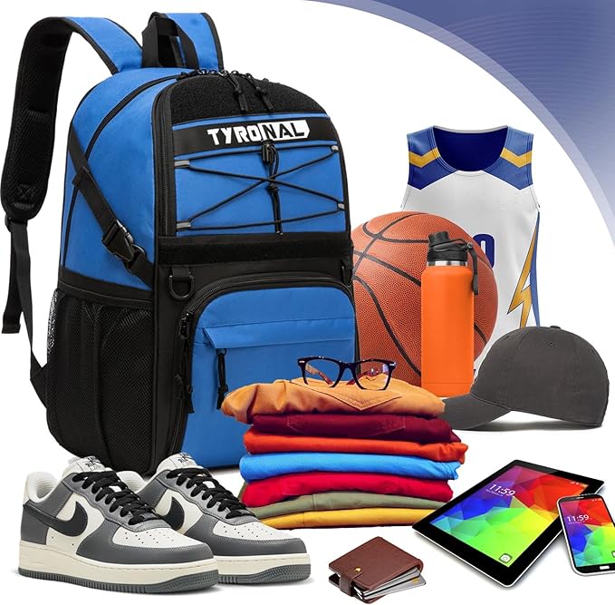 Basketball Bag Backpack with Ball Holder and Shoes Compartment,Best for Basketball, Soccer, Volleyball, Gym. (BLUE)