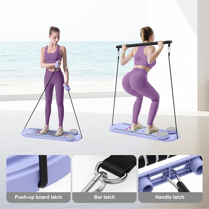 Pilates Board - 2025 Updated Pilates Reformer Machine Set, Multi-Purpose Foldable Pilates Reformer Board for Home, 6 in 1 Pilates Sliding Board