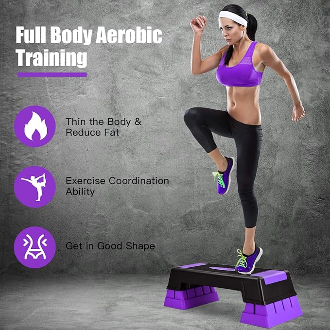 Goplus 30'' Aerobic Stepper with Risers, 5” 7” 9” Levels Height Adjustable, Workout Fitness Exercise Step Platform Trainer with Non-Slip Foot Pads, for Home/Gym