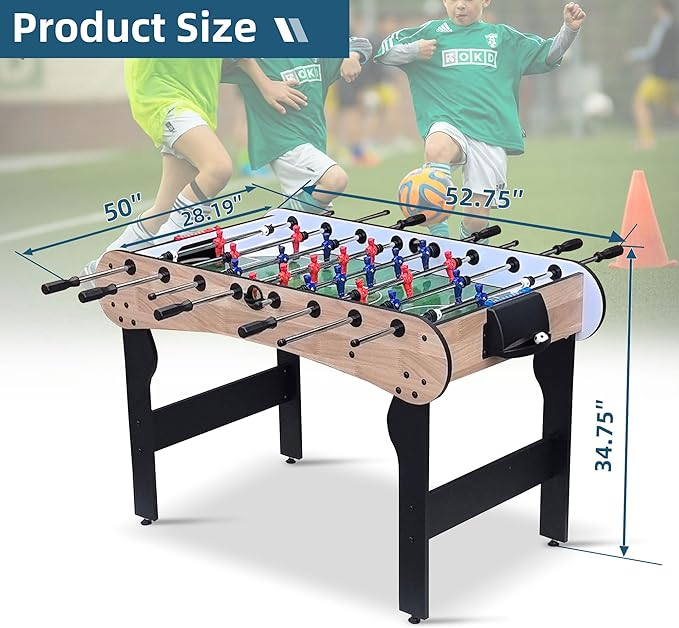 Foosball Table, 52.75'' Home Arcade Table Soccer with 4 Balls and Manual Scorer, Competition Foosball Table Set for Family Game Room, Adult Rrec Room, Basements or Bar