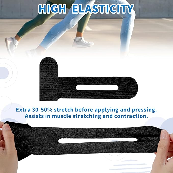 20PCS Kinesiology Tape for Knees, Kinesiology Tape Precut Strips for Knee Support & Stability, Waterproof Breathable Elastic Sports Tape for Pain Relief, Athletic Tape for Muscle & Joint, Black