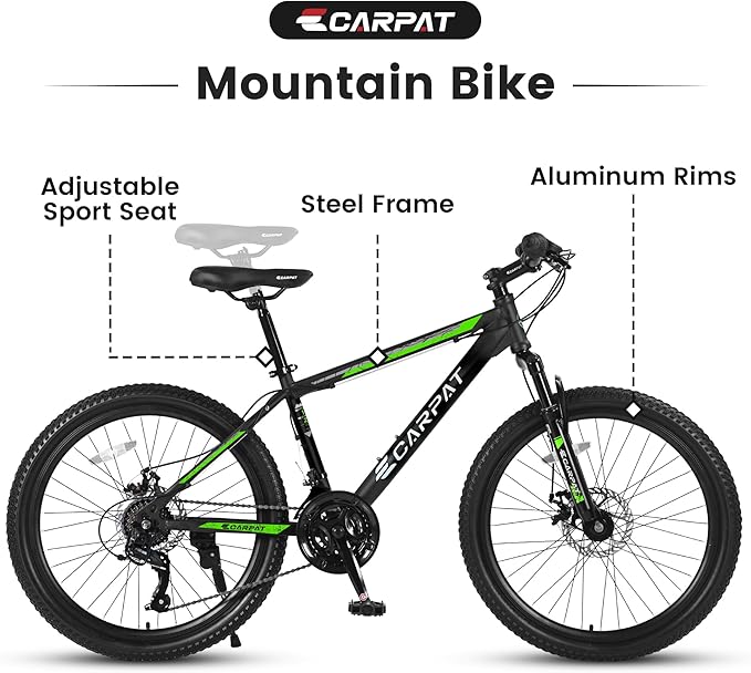 26 Inch Mountain Bike 21 Speeds with Mechanical Disc Brakes, High-Carbon Steel Frame, Suspension MTB Bikes Mountain Bicycle (Black+ Blue)