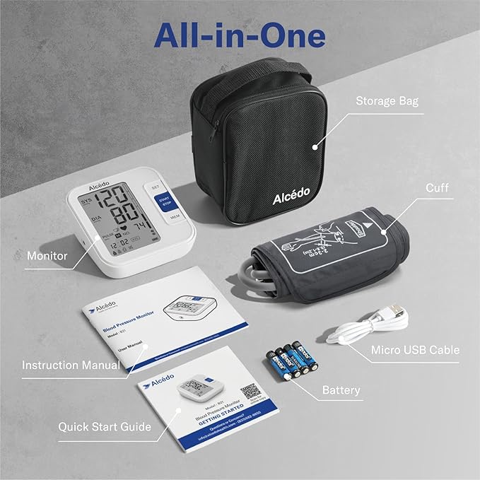 Alcedo Blood Pressure Monitor for Home Use, Automatic Digital BP Machine with Large Cuff for Upper Arm, LCD Screen, 2x120 Memory, Talking Function