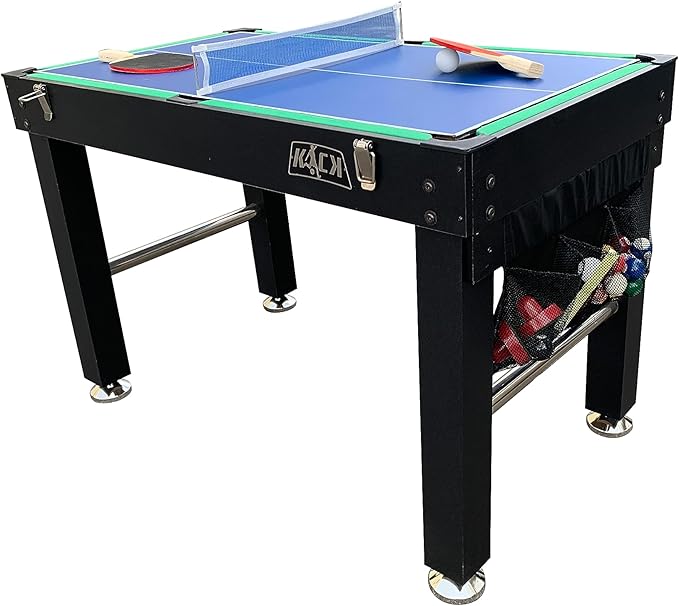 KICK Quad 48″ 4-in-1 Multi Game Table - Combo Game Table Set - Foosball, Billiards/Pool, Glide Hockey and Table Tennis for Home, Game Room, Friends and Family!