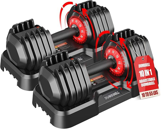 25/52.5/55LBS Adjustable Dumbbells Set with Anti-Slip Handle, Fast Adjust Weight Dumbbells Set with Dual Safety Locking System, Versatile Weights Set for Women & Men Full Body Workout Fitness, Compact Size Space Saving for home gym