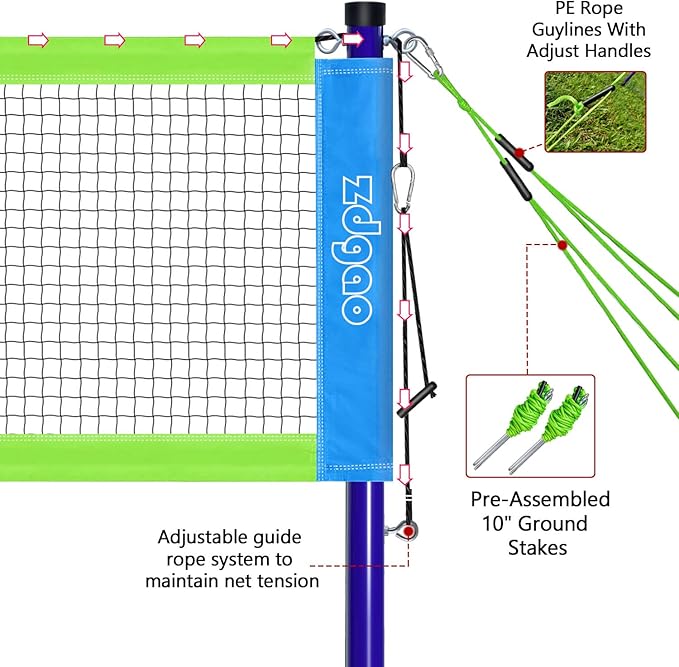 Zdgao Badminton Sets for Backyard, Portable Badminton Net with Tension Adjuster, Badminton Racket Set of 4, 3 Nylon Shuttlecocks, Boundary Line and Carry Bag for Backyard Beach Family Games