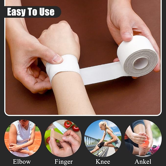 Hoolerry 12 Rolls 130 Yard Athletic Sports Tape Pre Wrap Very Strong Easy Tear No Sticky Residue Tape for Fingers Ankles Wrist Injury Wrap, Football Baseball Hockey Soccer(1.5 in,White)