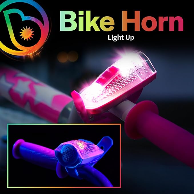 Brightz HornBrightz Light Up LED Bike Horn Light - 12 Unique Sound Effects - Bike Bell, Ring, Police Siren, Fire Engine, Trucker Horn, Backup Beep, Motorcycle, Magic Wand, Cat, Dog, Cow, Horse
