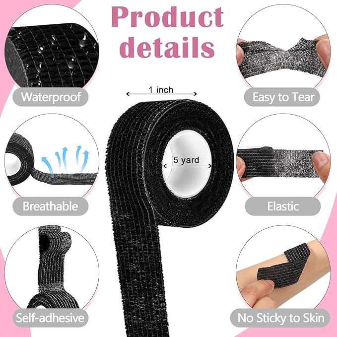 Treela 64 Pack 1" x 5 Yards Self Adhesive Cohesive Bandage Wraps, Elastic Breathable Athletic Tape, Flexible Self Adherent Bandage Rolls for Wrist, Ankle, Fingers, Sports & Pets (Black)