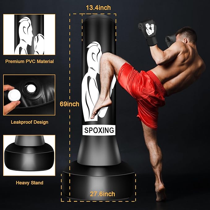 Standing Punching Bag for Adults, 70" Punching Bag Stand, Boxing Heavy Bag with Stand, Freestanding for Adults Men MMA Thai Fitness Karate Muay Beginners