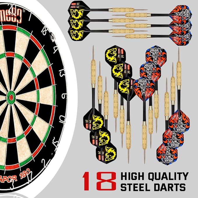 Vapor 180 Bristle Dartboard Staple Free Bullseye Steeltip Darts Extra Flights