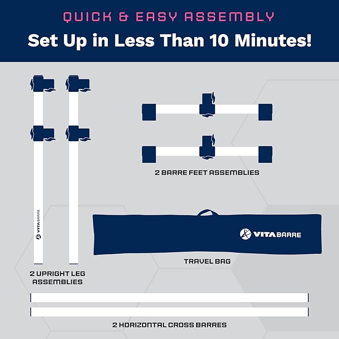 VITA Barre Portable Freestanding Double Ballet Barre, Prodigy, with Carry Bag | Adjustable Height, USA Made, Home or Gym Exercise Equipment for Kids & Adults | Dance, Fitness, Pilates