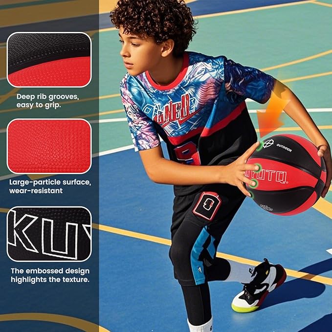 KUYOTQ Kids Toddler Youth Adult Size 3/4/5/6/7 Basketball 22/25.5/27.5/28.5/29.5" Thickened Rubber or Faux Leather Basketball for Boys Girls (Deflated)