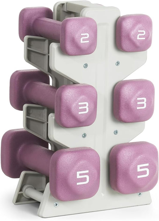 Tone Fitness Neoprene Dumbbell Set with Storage Rack – Non-Slip, Anti-Roll Hand Weights for Home Gym Workouts | 20 lb, 32 lb, & 50 lb Options