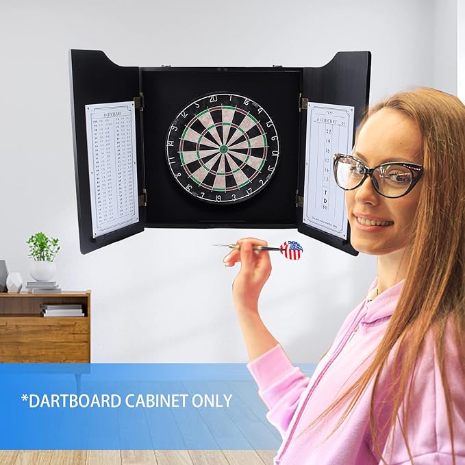 GSE Games & Sports Expert Professional Solid Wood Classic Official Size Dartboard Cabinet with Dart Scoreboard for Game Room. Dartboard & Darts Not Included