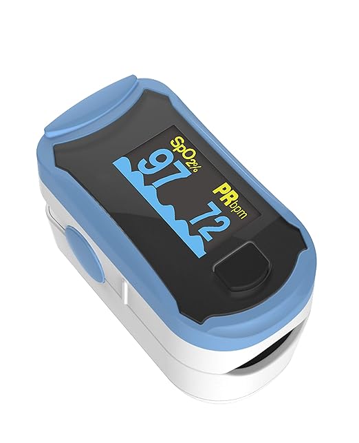 Concord Fingertip Deluxe OLED Pulse Oximeter with 6 way Reversible Display - Blood Oxygen Saturation Monitor with Carrying Case, Batteries and Lanyard - Easy to Use, Accurate SpO2 (Blue)