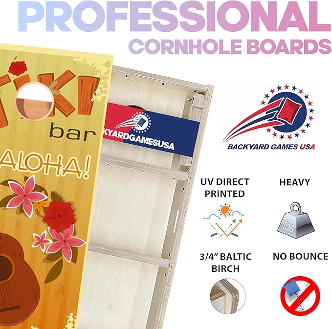 CornholeGamesUSA Pro Cornhole Boards Set | Made in USA | 3/4 Baltic Birch | No Bounce | Triple Thick Legs | Two Brace & Handles, Tournament 2x4 Regulation Set with Score Tower & Cornhole Bags