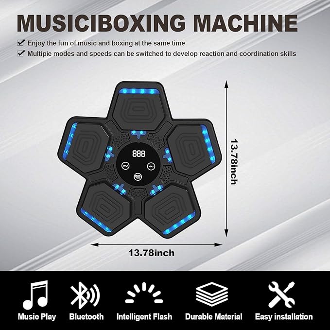 HOTSEVEN 2025 Music Boxing Machine with Boxing Gloves, Smart Bluetooth Boxing Machine with LED Electronic Wall Mounted, Music Boxing Target Workout Punching Equipment for Home(Upgrade)