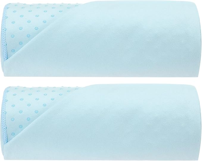 Peryiter 2pack 72 x 24'' Hot Yoga Towel Pack with Grip Dot, Sticky Fiber Mat Towels Non Slip for Hot Yoga, Absorbent Microfiber Sweat Anti-Slip Cover for Pilates Exercise Fitness Workout(Light Blue)
