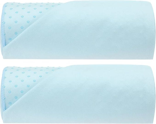 Peryiter 2pack 72 x 24'' Hot Yoga Towel Pack with Grip Dot, Sticky Fiber Mat Towels Non Slip for Hot Yoga, Absorbent Microfiber Sweat Anti-Slip Cover for Pilates Exercise Fitness Workout(Light Blue)