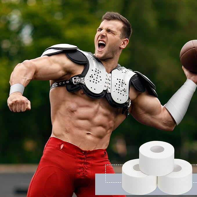Hoolerry 12 Rolls 130 Yard Athletic Sports Tape Pre Wrap Very Strong Easy Tear No Sticky Residue Tape for Fingers Ankles Wrist Injury Wrap, Football Baseball Hockey Soccer(2 Inch,White)