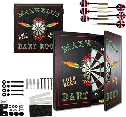 THOUSAND OAKS BARREL CO. | Personalized Dartboard & Cabinet Set with 6 Steel Tip Darts