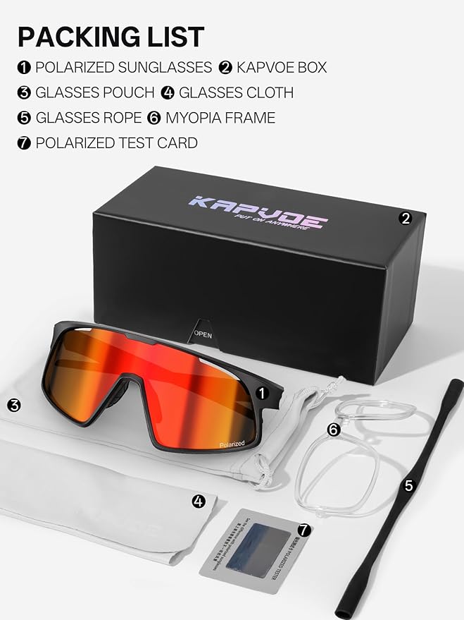KAPVOE Polarized Cycling Glasses Men Women Sports Sunglasses for Mountain Bike Running Fishing Baseball K383