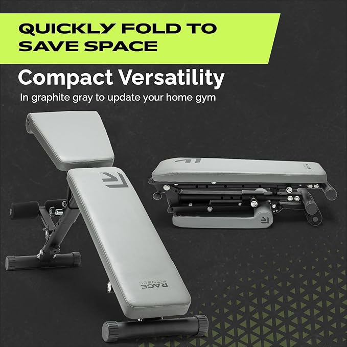 Rage Fitness Weight Bench Press Seat, Folding Bench for Home Gym, Adjustable Bench for Weight Lifting, Strength Training Bench for Full Body Workout, Incline Decline Workout Bench, Stable Gym Bench