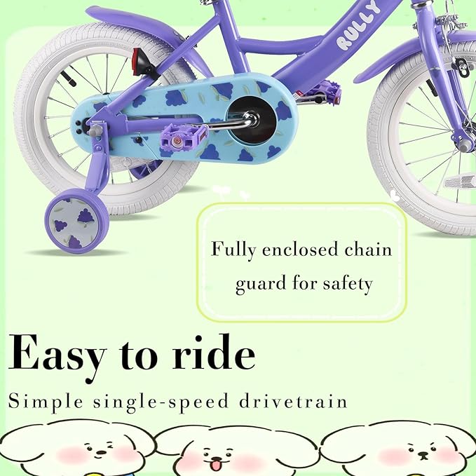 RULLY Fruit Kids Bike 12 14 16 Inch Bicycle for Girls Ages 2-7 Years, Training Wheels Included, Girl Bikes with Basket & Doll Seat